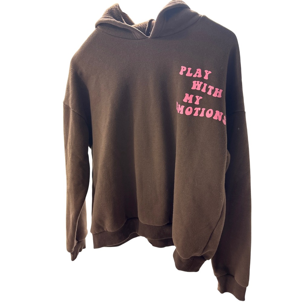 Edikted Play With My Emotions Brown Pink Graphic Hoodie Sweatshirt Small